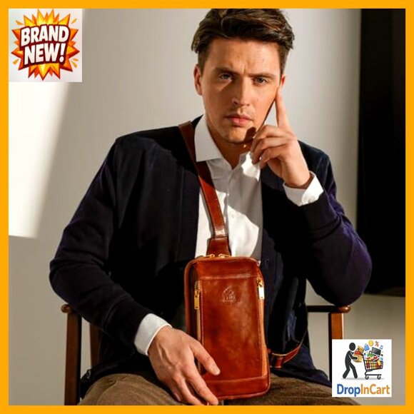 Leather Crossbody Sling Bag Handmade Italian Messenger Backpack Chest Bag - Picture 2 of 7